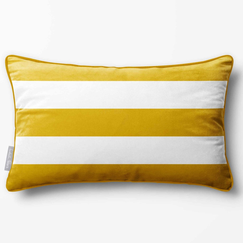 3 Stripes Horizontal with Piping | Sustainable Velvet Rectangle Cushion - Mustard Ochre 50 x 30 cm by Izabela Peters