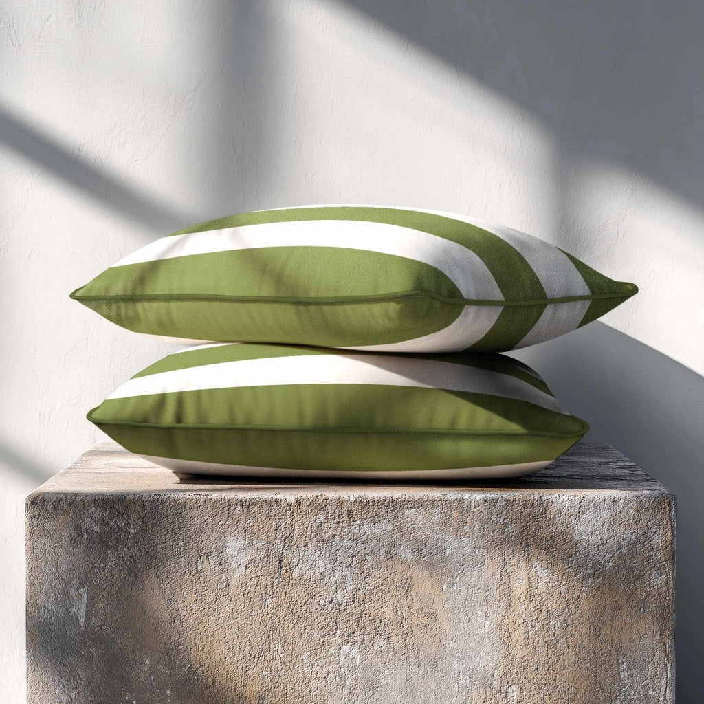 3 Stripes Horizontal with Piping | Sustainable Velvet Rectangle Cushion - Sage 50 x 30 cm by Izabela Peters