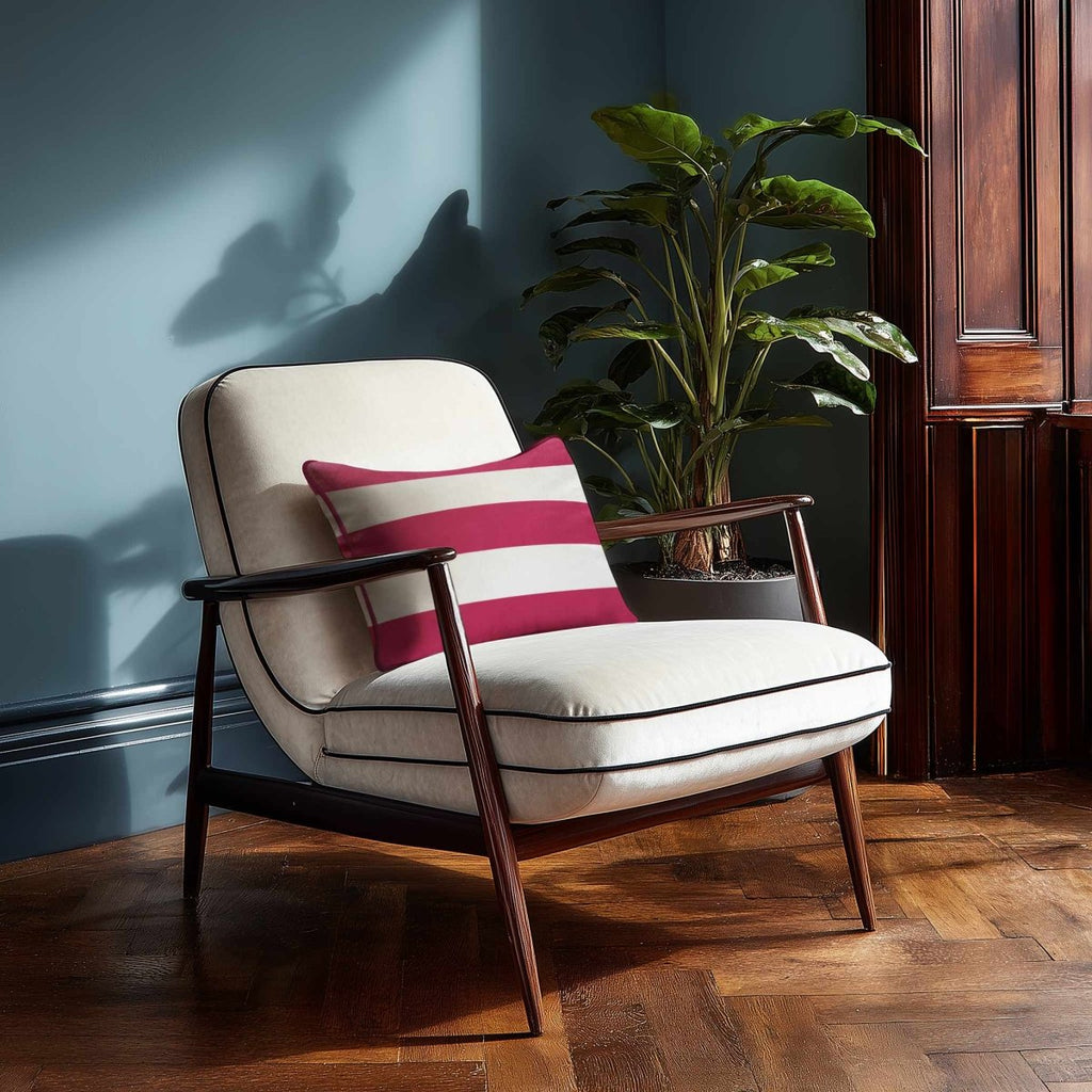 3 Stripes Horizontal with Piping | Sustainable Velvet Rectangle Cushion - Hot Pink 50 x 30 cm by Izabela Peters