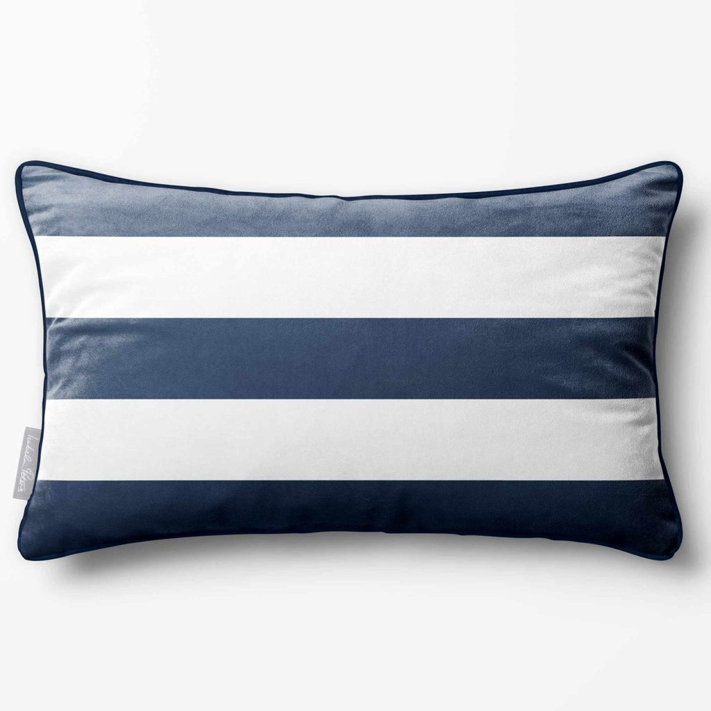 3 Stripes Horizontal with Piping | Sustainable Velvet Rectangle Cushion - Petrol Blue 50 x 30 cm by Izabela Peters