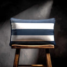 3 Stripes Horizontal with Piping | Sustainable Velvet Rectangle Cushion - Petrol Blue 50 x 30 cm by Izabela Peters