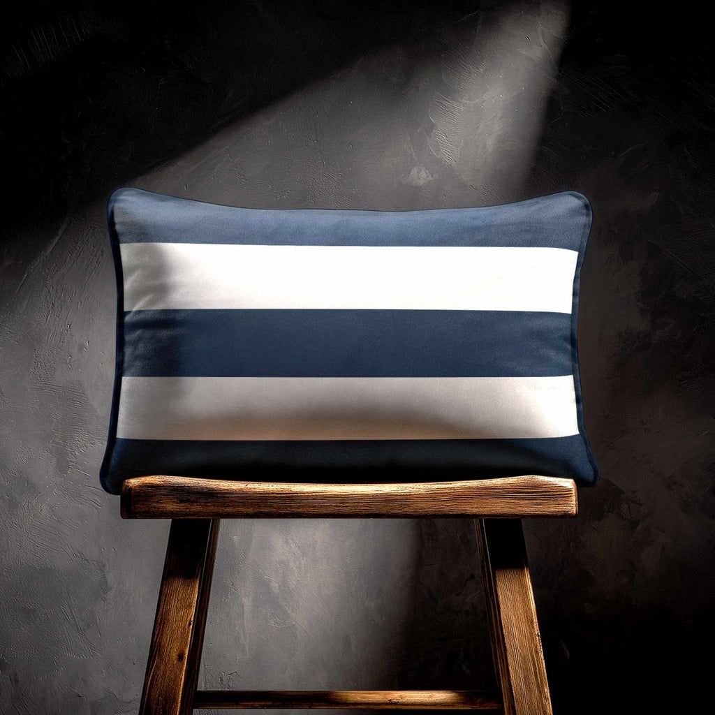 3 Stripes Horizontal with Piping | Sustainable Velvet Rectangle Cushion - Petrol Blue 50 x 30 cm by Izabela Peters