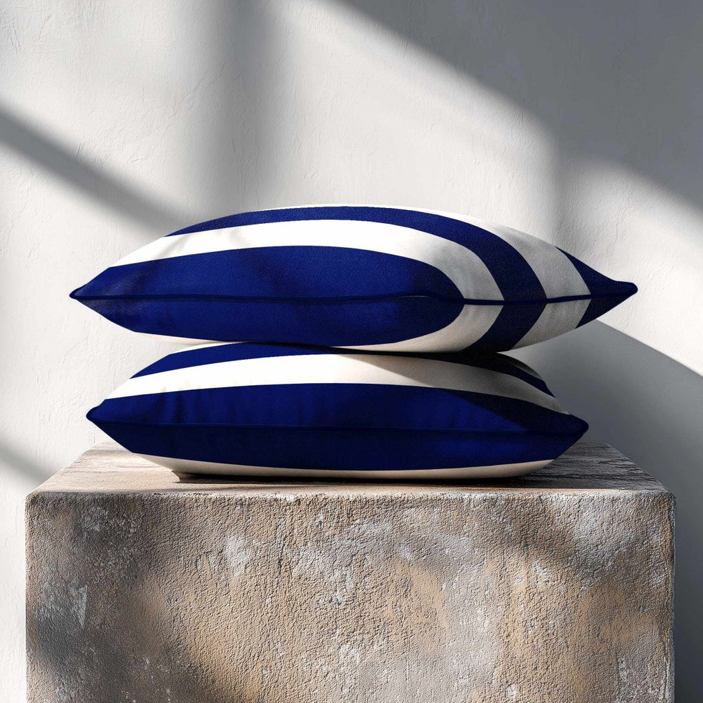 3 Stripes Horizontal with Piping | Sustainable Velvet Rectangle Cushion - Midnight 50 x 30 cm by Izabela Peters