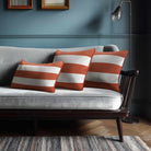 3 Stripes Horizontal with Piping | Sustainable Velvet Rectangle Cushion - Burnt Ochre 50 x 30 cm by Izabela Peters