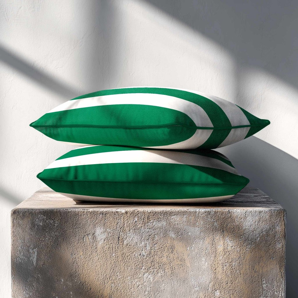 3 Stripes Horizontal with Piping | Sustainable Velvet Rectangle Cushion - Emerald Green 50 x 30 cm by Izabela Peters