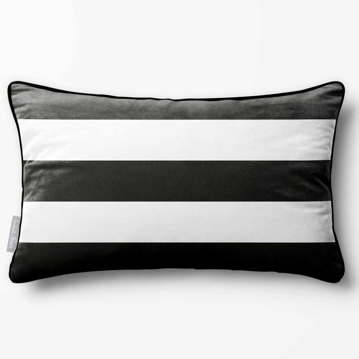 3 Stripes Horizontal with Piping | Sustainable Velvet Rectangle Cushion - Charcoal 50 x 30 cm by Izabela Peters