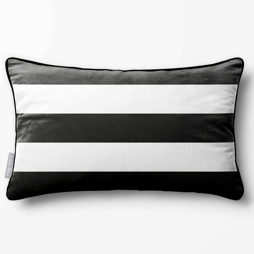 3 Stripes Horizontal with Piping | Sustainable Velvet Rectangle Cushion - Charcoal 50 x 30 cm by Izabela Peters
