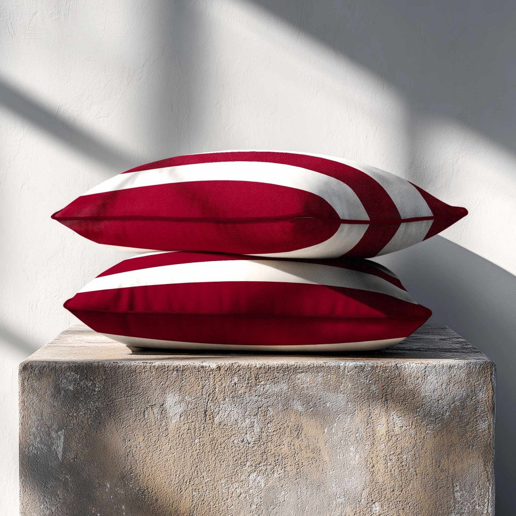 3 Stripes Horizontal with Piping | Sustainable Velvet Rectangle Cushion - Raspberry Red 50 x 30 cm by Izabela Peters