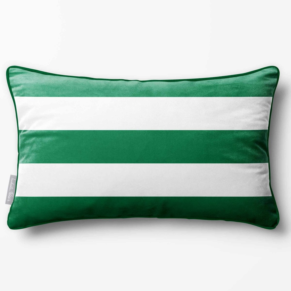 3 Stripes Horizontal with Piping | Sustainable Velvet Rectangle Cushion - Emerald Green 50 x 30 cm by Izabela Peters