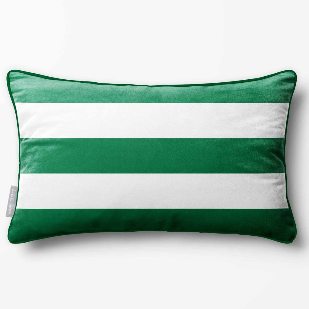 3 Stripes Horizontal with Piping | Sustainable Velvet Rectangle Cushion - Emerald Green 50 x 30 cm by Izabela Peters