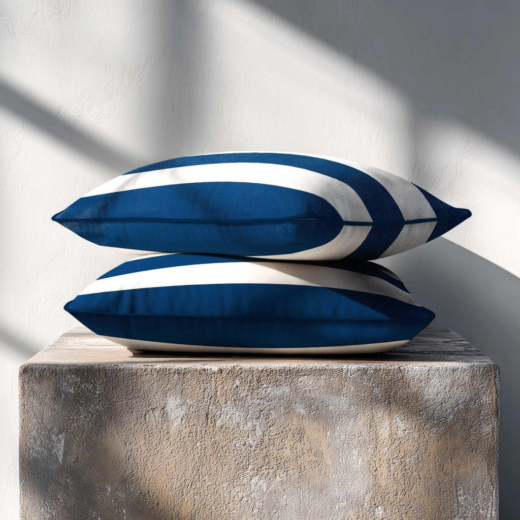 3 Stripes Horizontal with Piping | Sustainable Velvet Rectangle Cushion - Estate Blue 50 x 30 cm by Izabela Peters