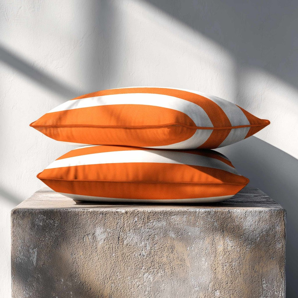3 Stripes Horizontal with Piping | Sustainable Velvet Rectangle Cushion - Burnt Orange 50 x 30 cm by Izabela Peters