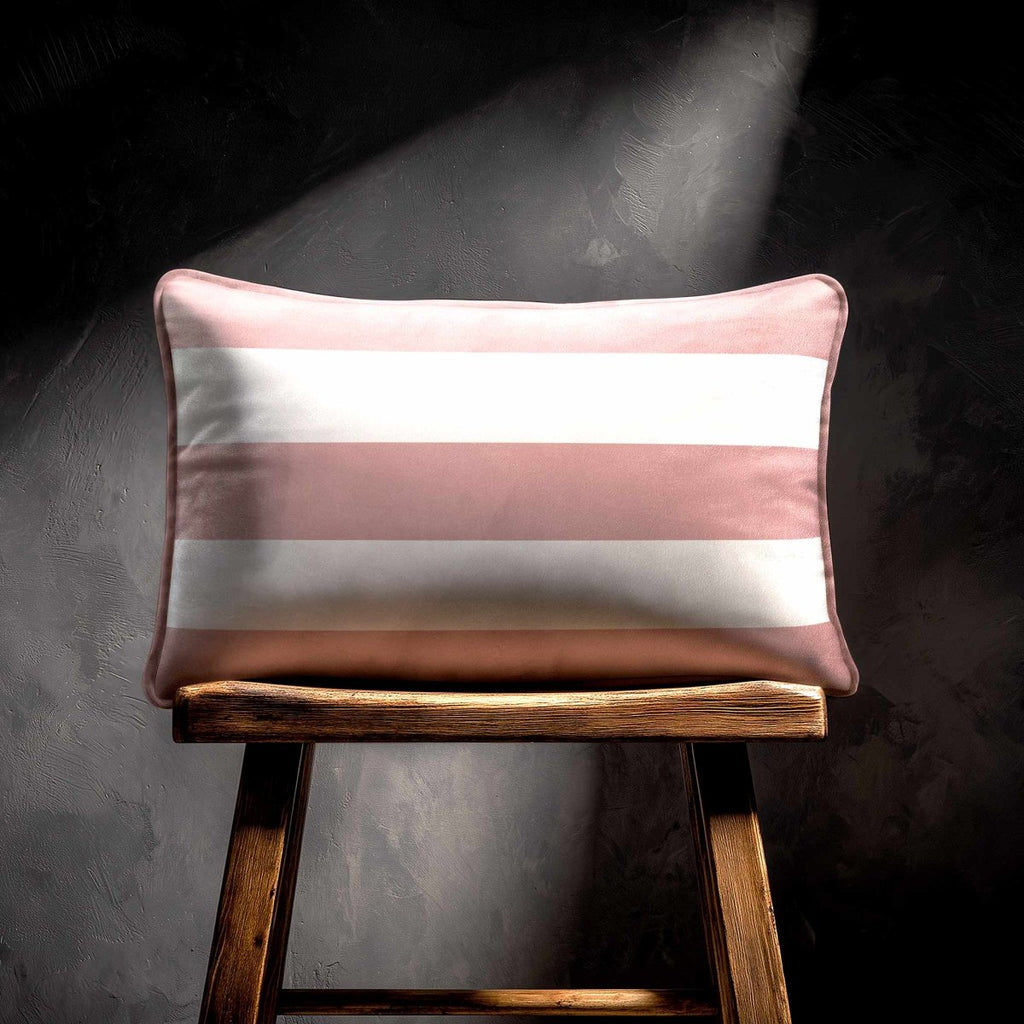 3 Stripes Horizontal with Piping | Sustainable Velvet Rectangle Cushion - Rosewater 50 x 30 cm by Izabela Peters