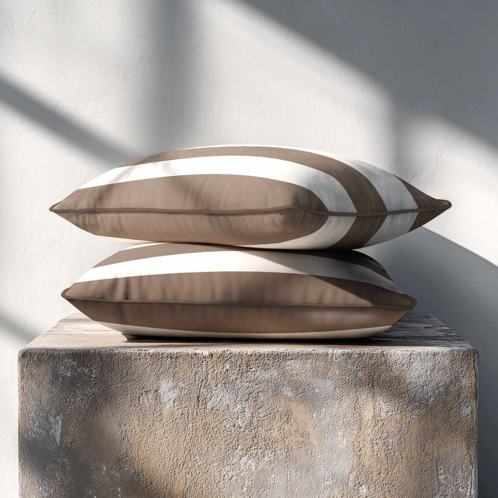 3 Stripes Horizontal with Piping | Sustainable Velvet Rectangle Cushion - Dovedale Stone 50 x 30 cm by Izabela Peters