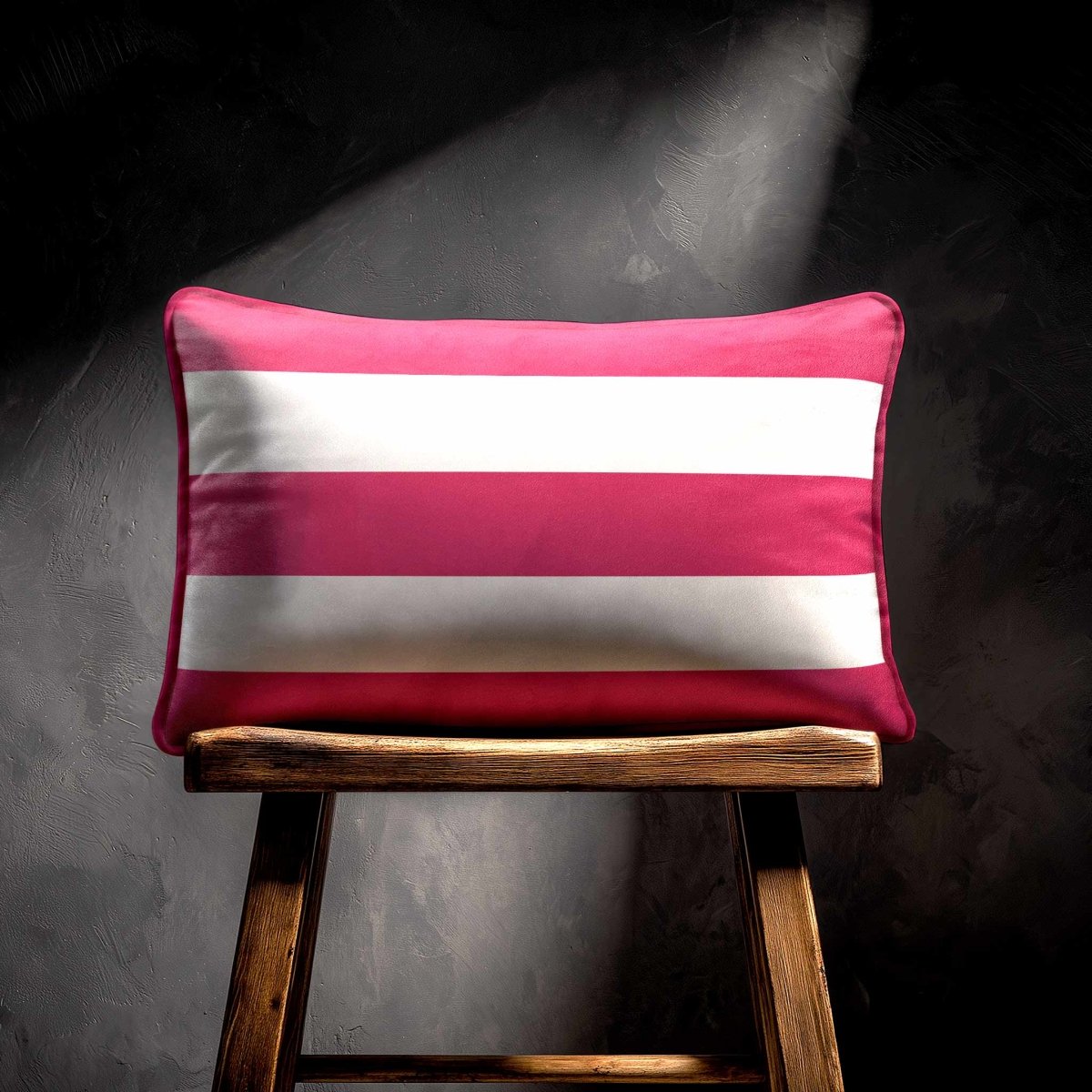 3 Stripes Horizontal with Piping | Sustainable Velvet Rectangle Cushion - Hot Pink 50 x 30 cm by Izabela Peters