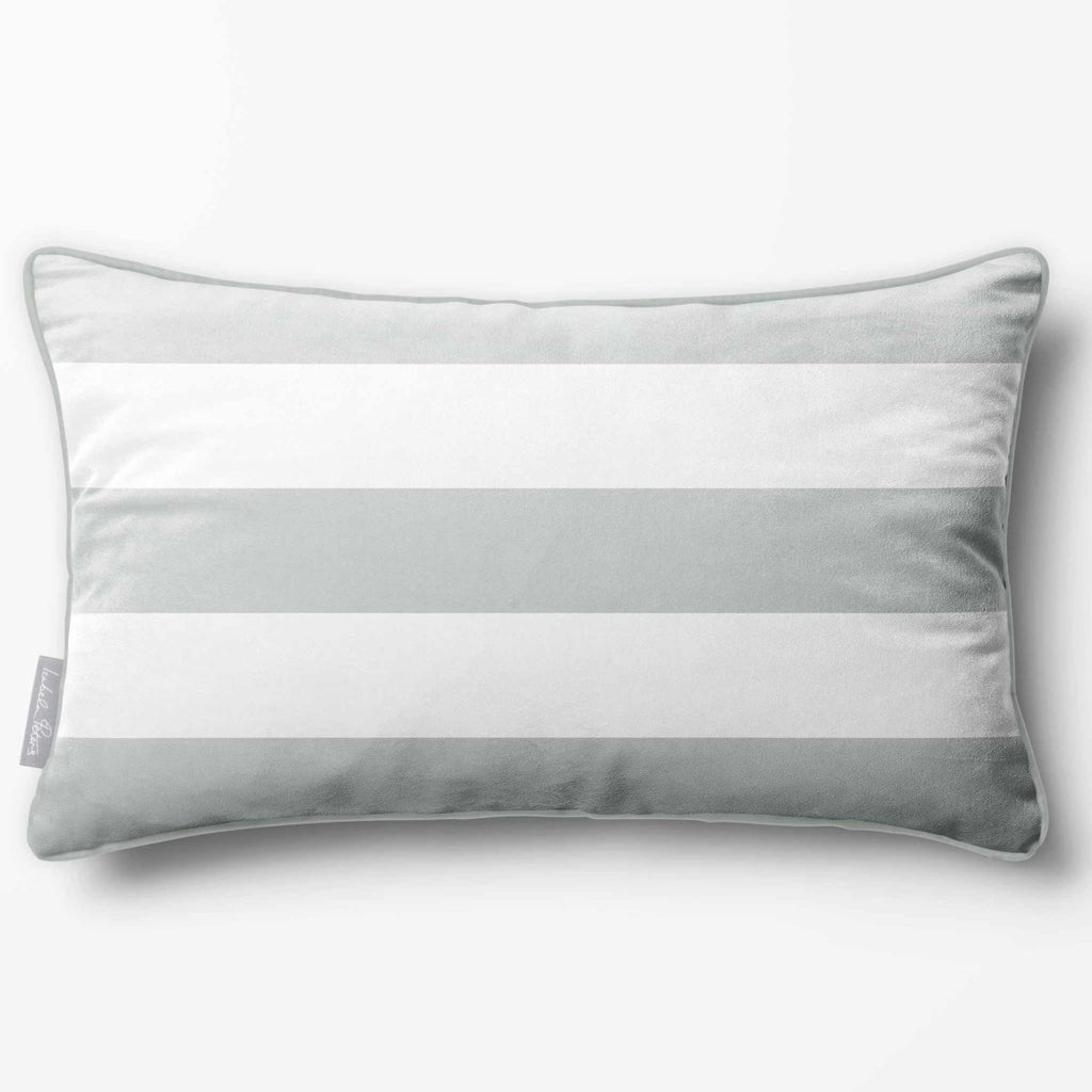 3 Stripes Horizontal with Piping | Sustainable Velvet Rectangle Cushion - Storm Grey 50 x 30 cm by Izabela Peters