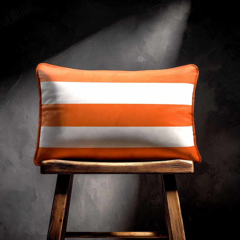 3 Stripes Horizontal with Piping | Sustainable Velvet Rectangle Cushion - Burnt Orange 50 x 30 cm by Izabela Peters