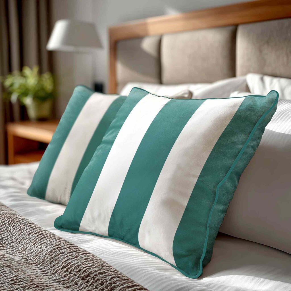 3 Stripes | Sustainable Velvet Cushion with Piping - Forest Biome 40 x 40 cm by Izabela Peters