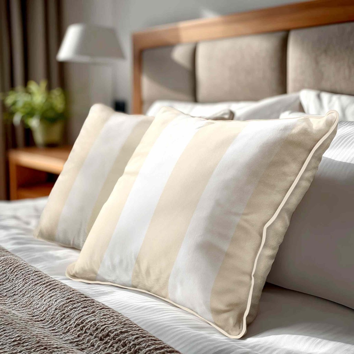 3 Stripes | Sustainable Velvet Cushion with Piping - Ivory Cream 40 x 40 cm by Izabela Peters