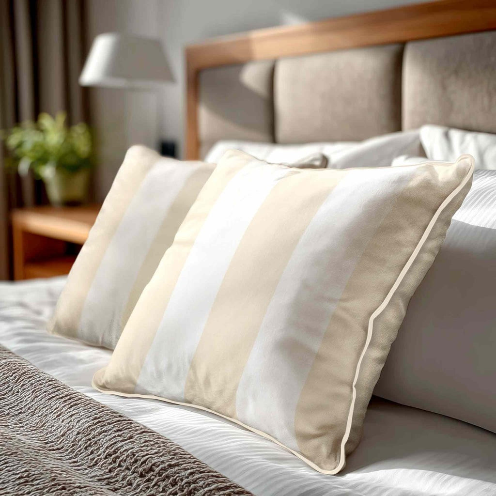 3 Stripes | Sustainable Velvet Cushion with Piping - Ivory Cream 40 x 40 cm by Izabela Peters