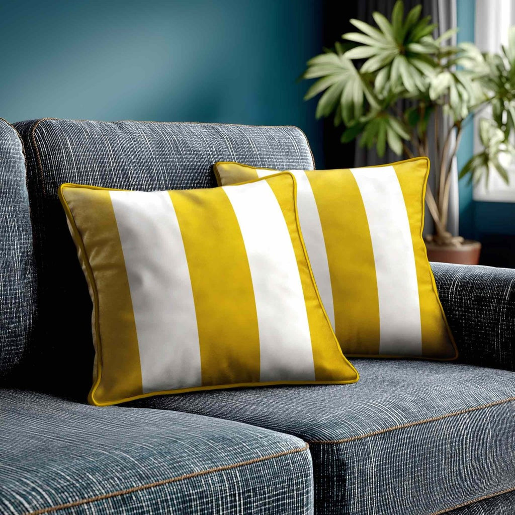 3 Stripes | Sustainable Velvet Cushion with Piping - Mustard Ochre 40 x 40 cm by Izabela Peters