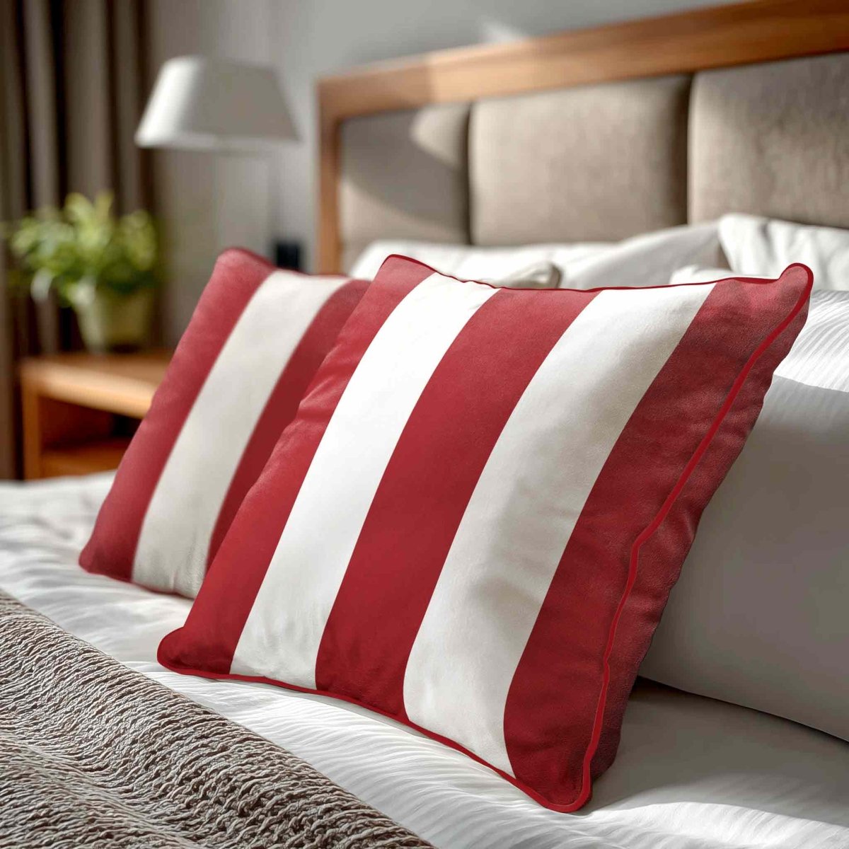 3 Stripes | Sustainable Velvet Cushion with Piping - Crimson Muse 40 x 40 cm by Izabela Peters