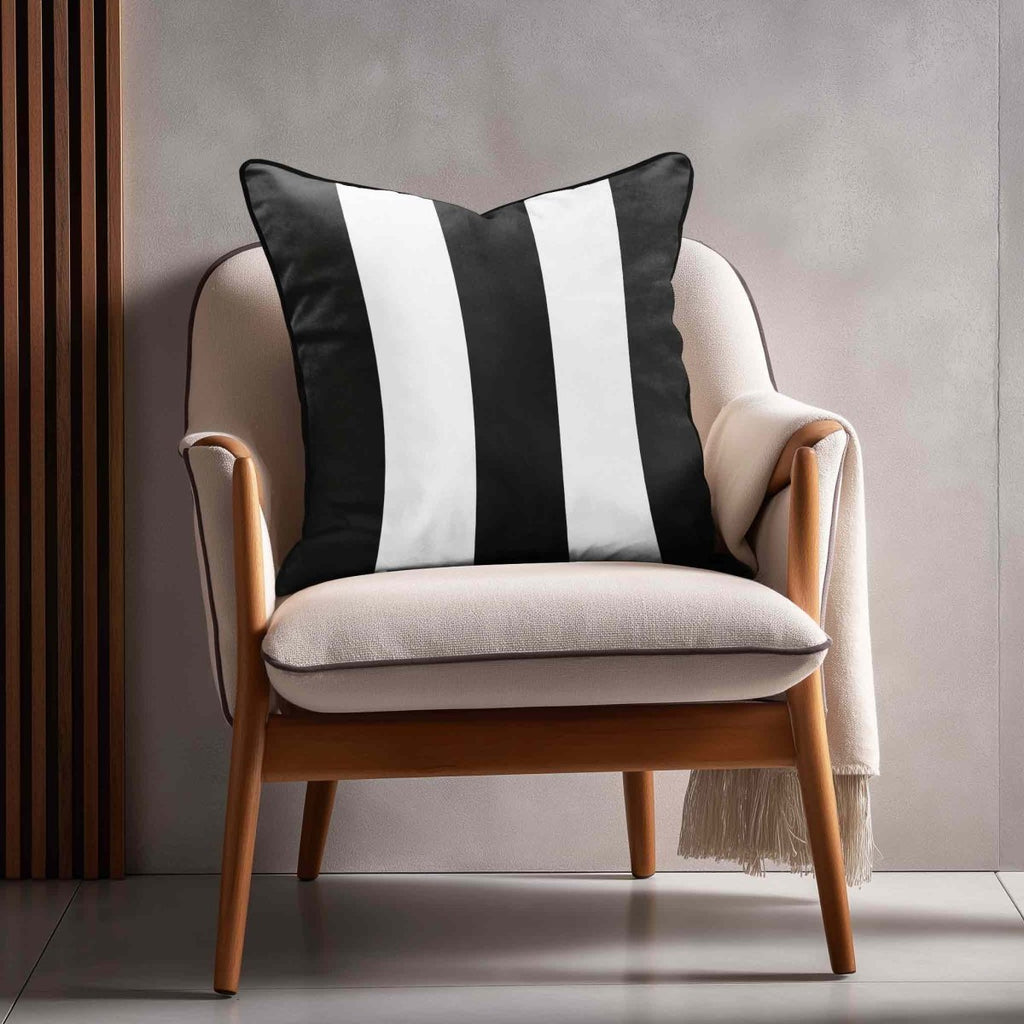 3 Stripes | Sustainable Velvet Cushion with Piping - Charcoal 40 x 40 cm by Izabela Peters