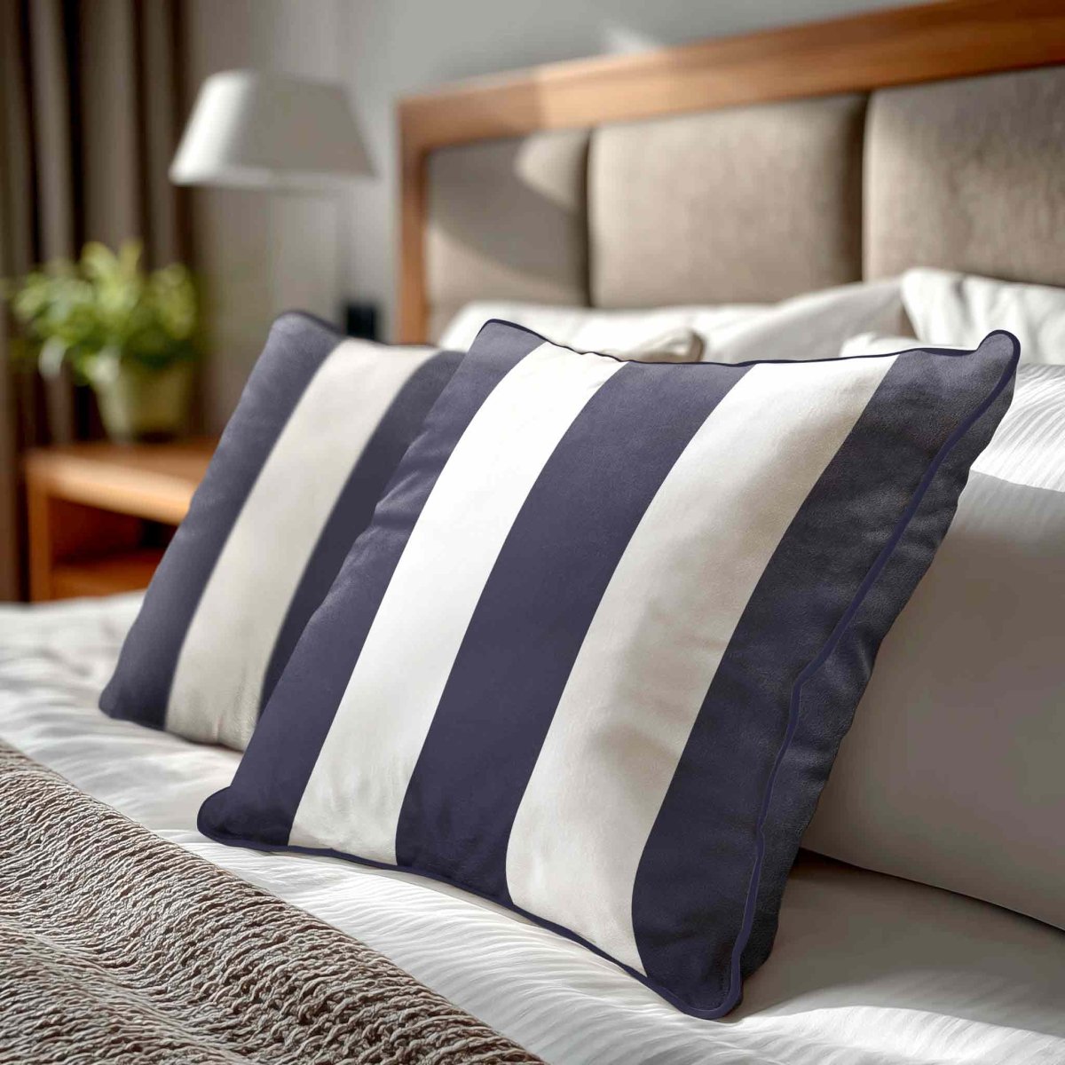 3 Stripes | Sustainable Velvet Cushion with Piping - Graphite 40 x 40 cm by Izabela Peters