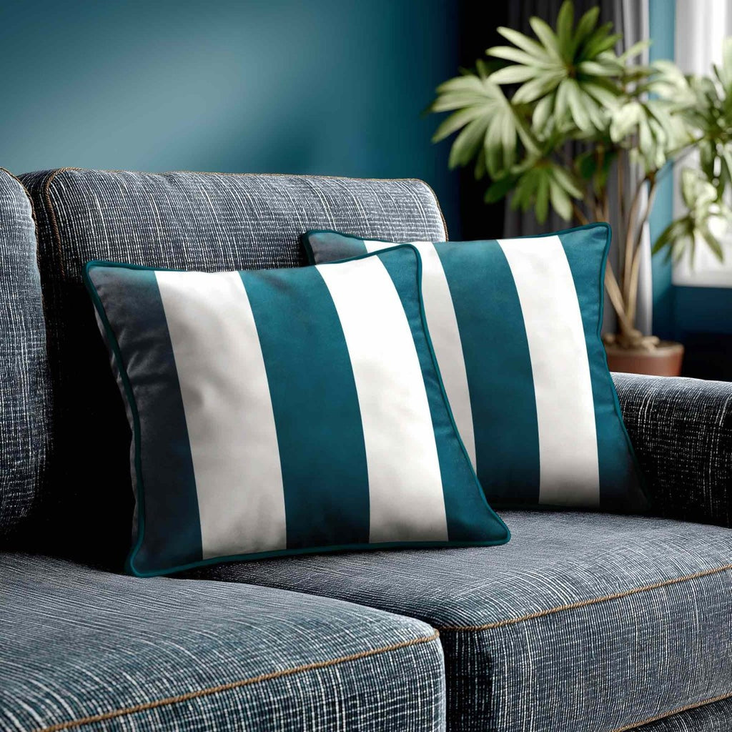 3 Stripes | Sustainable Velvet Cushion with Piping - Teal 40 x 40 cm by Izabela Peters
