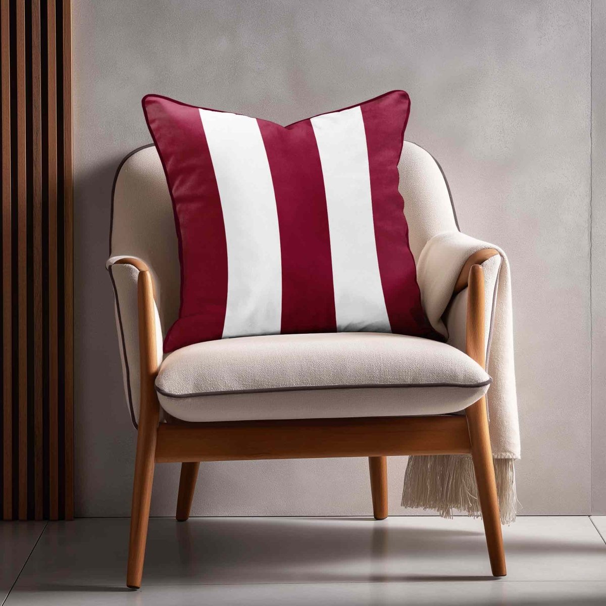 3 Stripes | Sustainable Velvet Cushion with Piping - Raspberry Red 40 x 40 cm by Izabela Peters