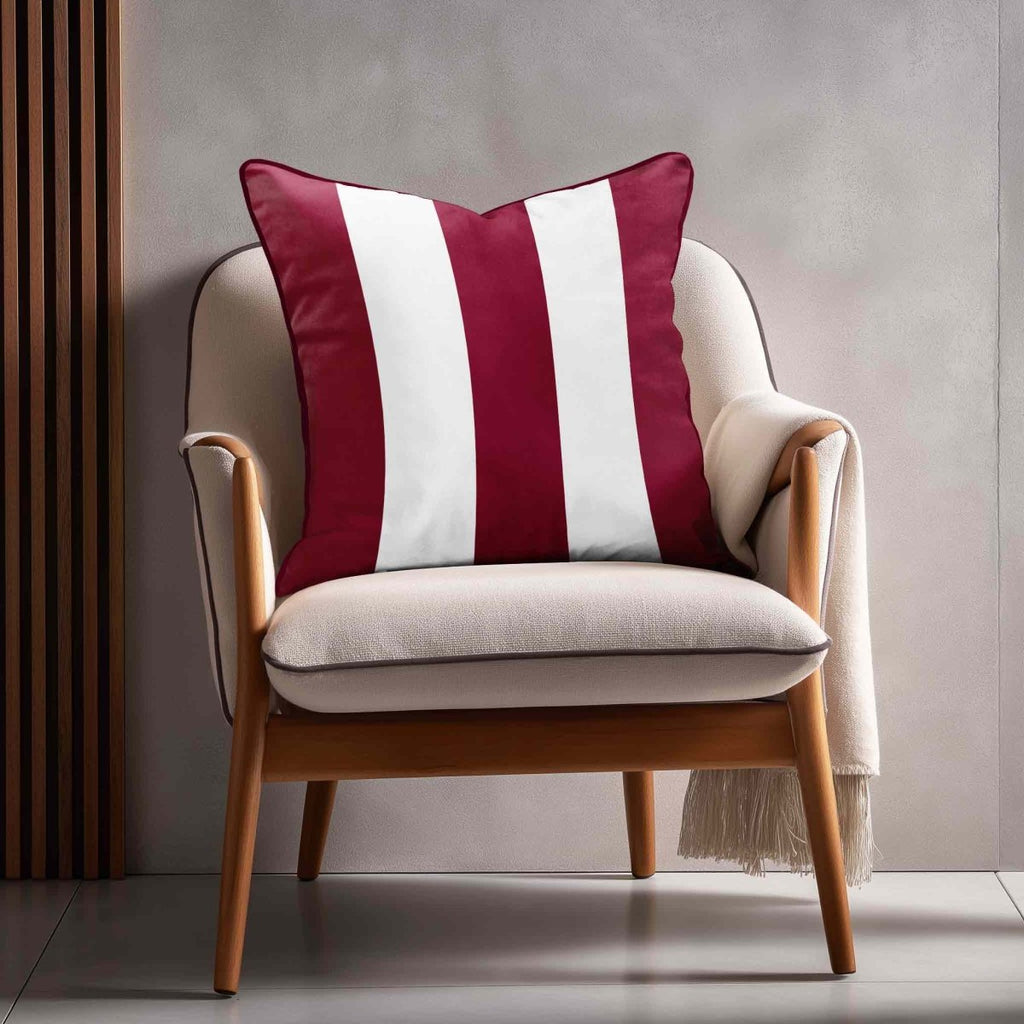 3 Stripes | Sustainable Velvet Cushion with Piping - Raspberry Red 40 x 40 cm by Izabela Peters