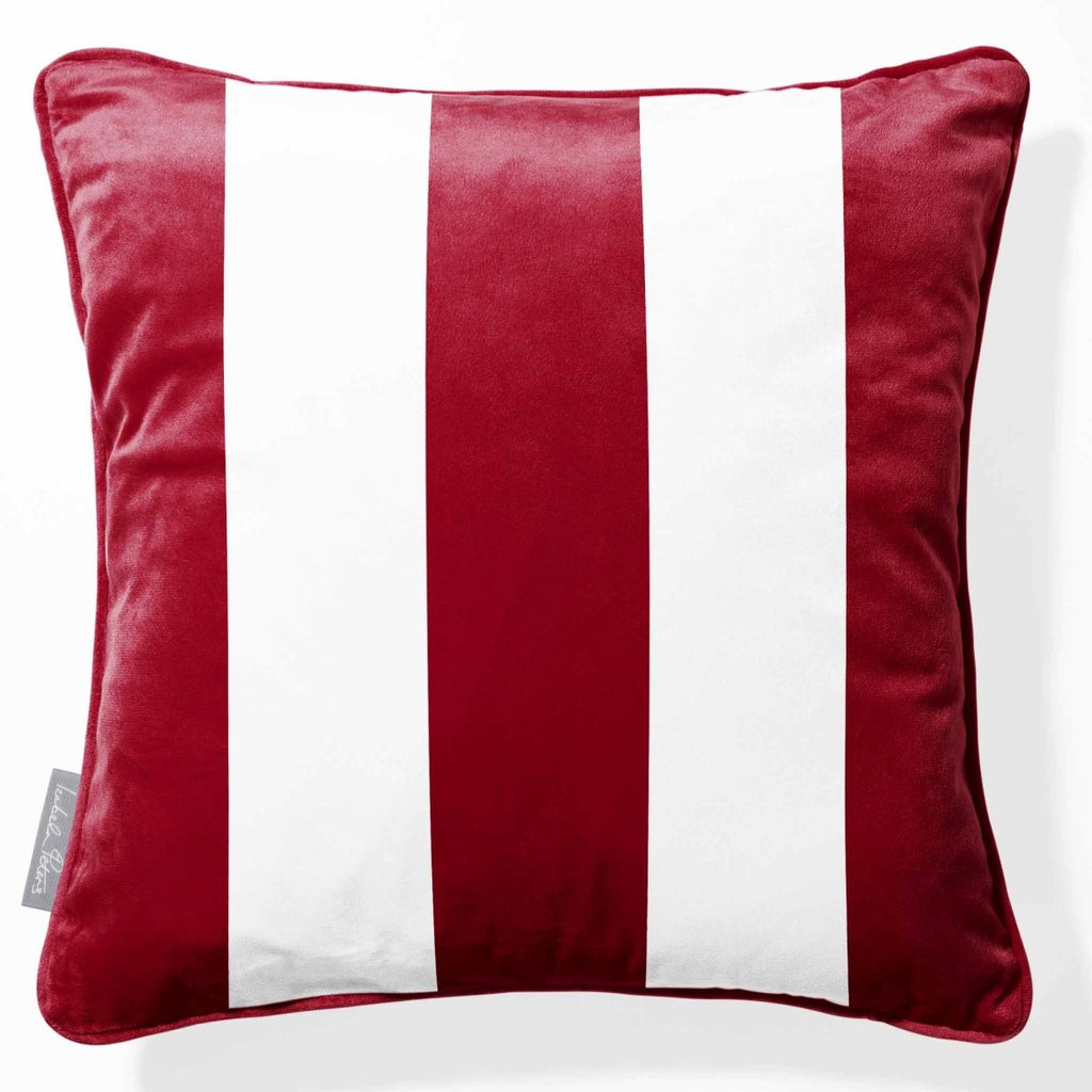 3 Stripes | Sustainable Velvet Cushion with Piping - Raspberry Red 40 x 40 cm by Izabela Peters