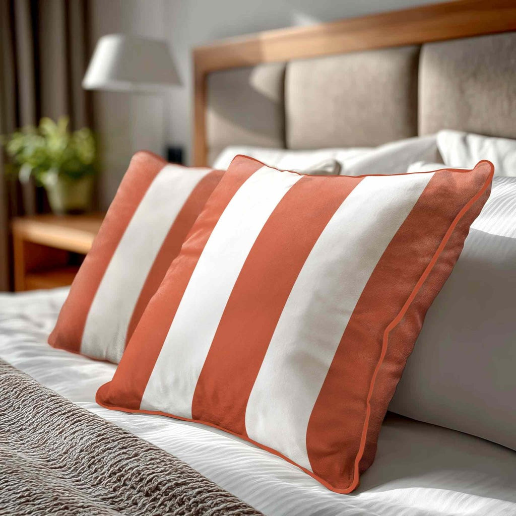 3 Stripes | Sustainable Velvet Cushion with Piping - Burnt Ochre 40 x 40 cm by Izabela Peters