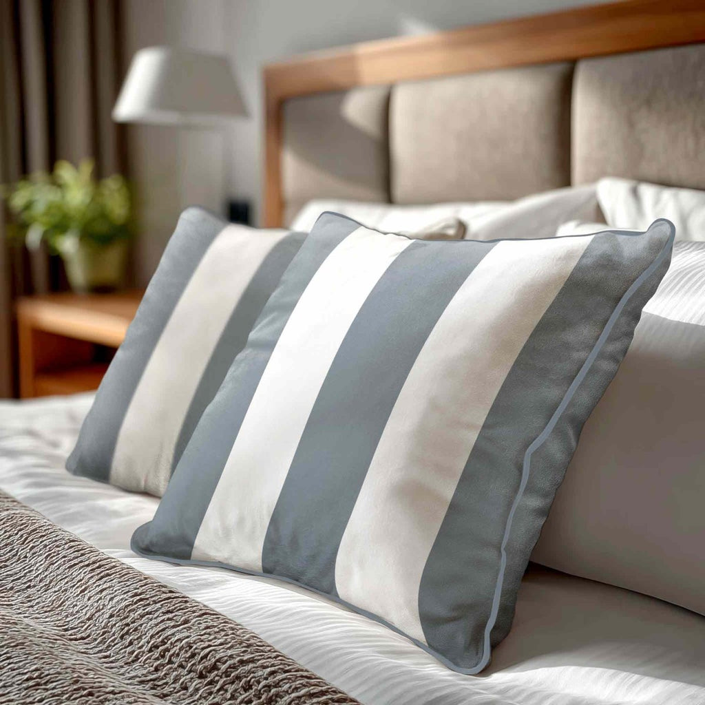 3 Stripes | Sustainable Velvet Cushion with Piping - French Grey 40 x 40 cm by Izabela Peters