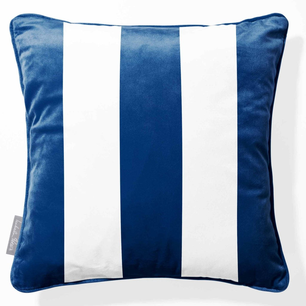 3 Stripes | Sustainable Velvet Cushion with Piping - Estate Blue 40 x 40 cm by Izabela Peters