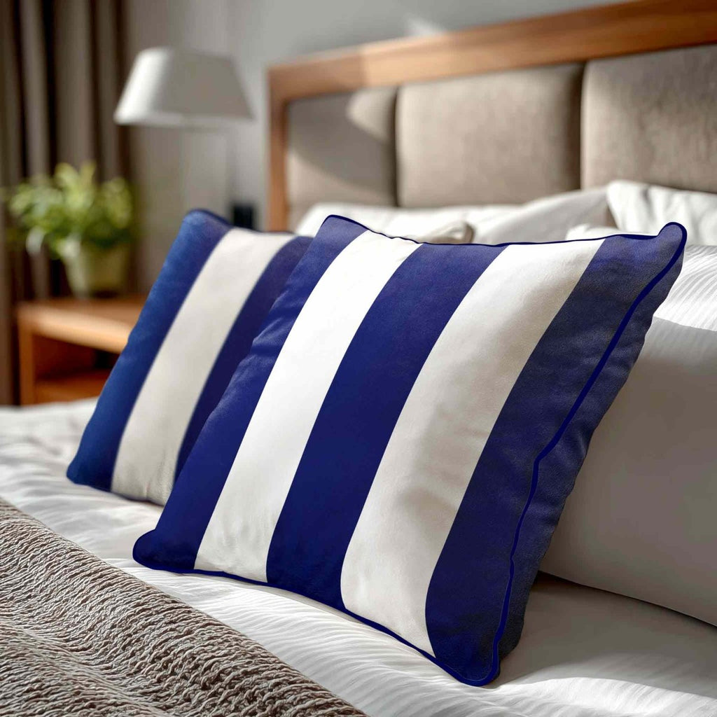 3 Stripes | Sustainable Velvet Cushion with Piping - Midnight 40 x 40 cm by Izabela Peters