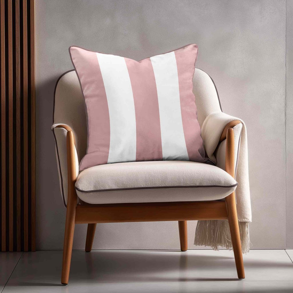 3 Stripes | Sustainable Velvet Cushion with Piping - Rosewater 40 x 40 cm by Izabela Peters