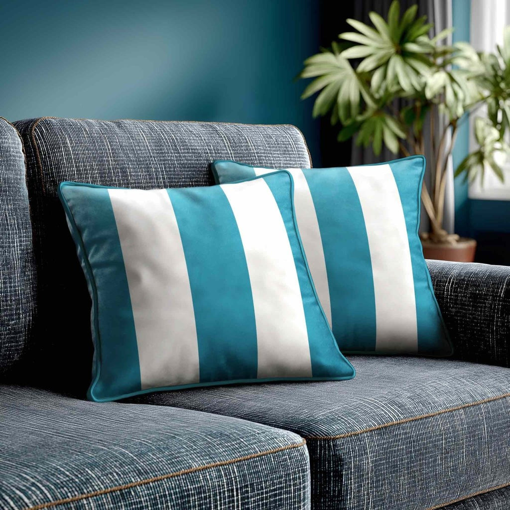 3 Stripes | Sustainable Velvet Cushion with Piping - Prussian Blue 40 x 40 cm by Izabela Peters