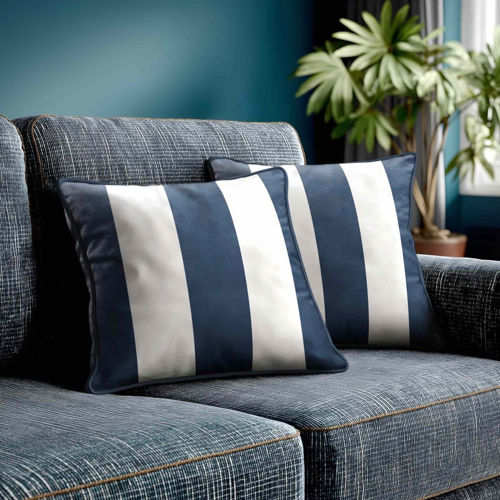 3 Stripes | Sustainable Velvet Cushion with Piping - Petrol Blue 40 x 40 cm by Izabela Peters