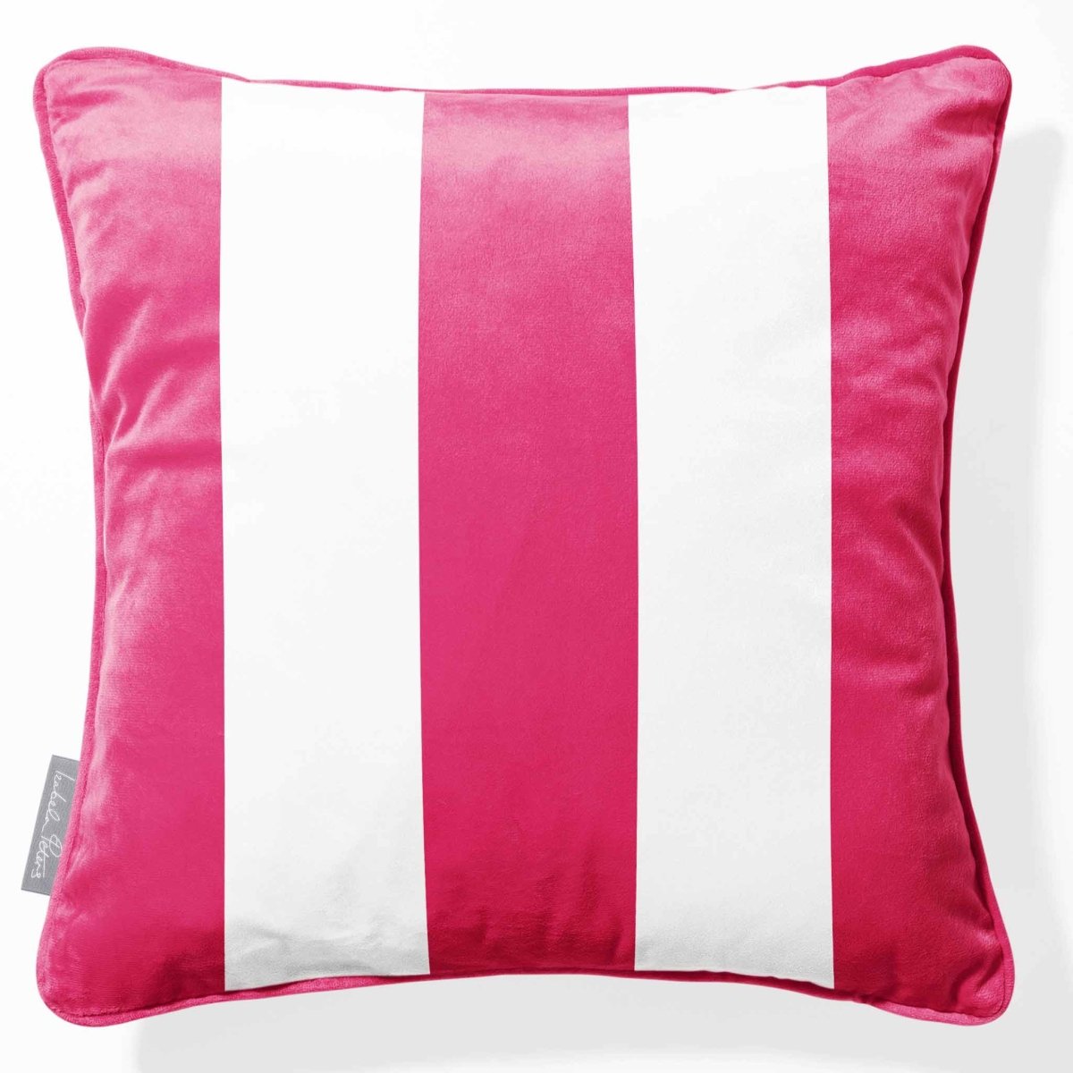 3 Stripes | Sustainable Velvet Cushion with Piping - Hot Pink 40 x 40 cm by Izabela Peters