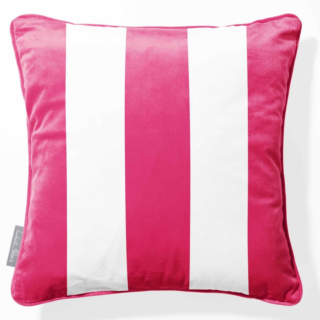 3 Stripes | Sustainable Velvet Cushion with Piping - Hot Pink 40 x 40 cm by Izabela Peters