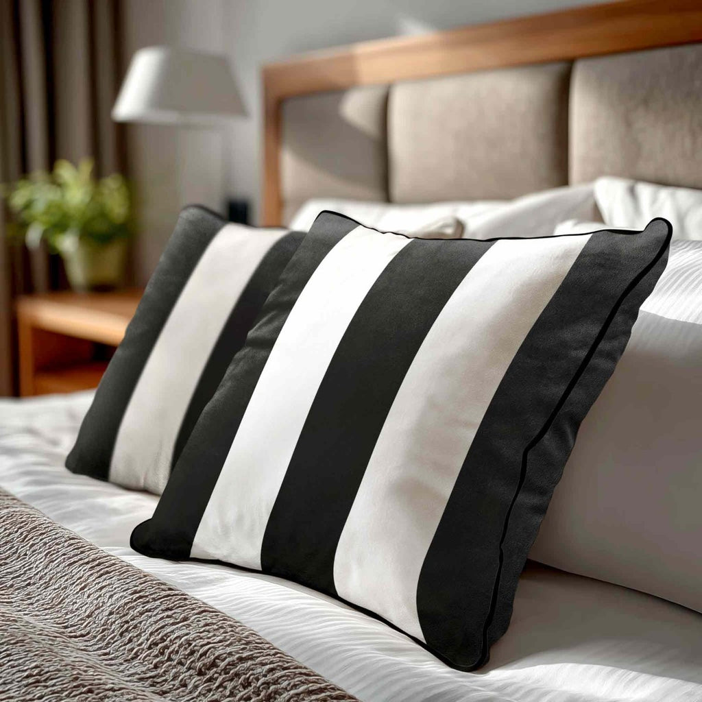 3 Stripes | Sustainable Velvet Cushion with Piping - Charcoal 40 x 40 cm by Izabela Peters