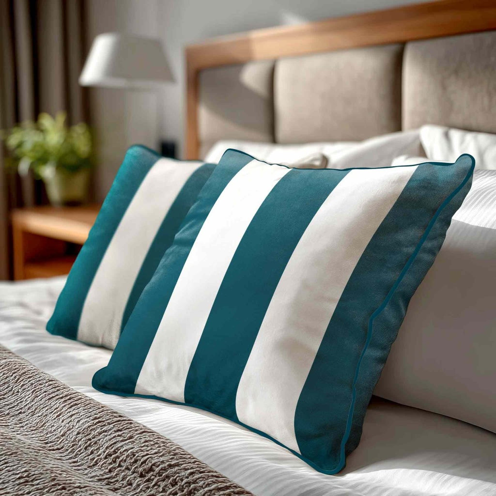 3 Stripes | Sustainable Velvet Cushion with Piping - Teal 40 x 40 cm by Izabela Peters