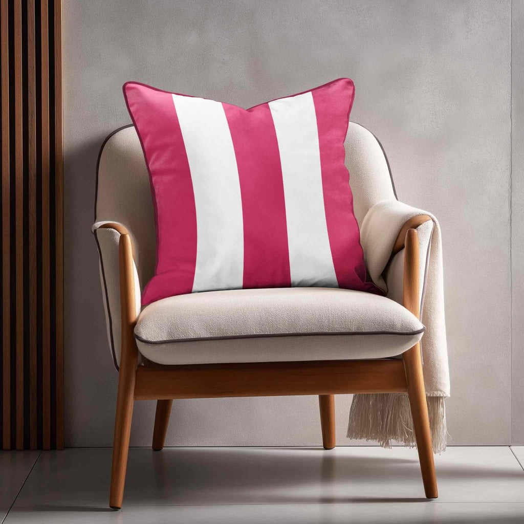 3 Stripes | Sustainable Velvet Cushion with Piping - Hot Pink 40 x 40 cm by Izabela Peters