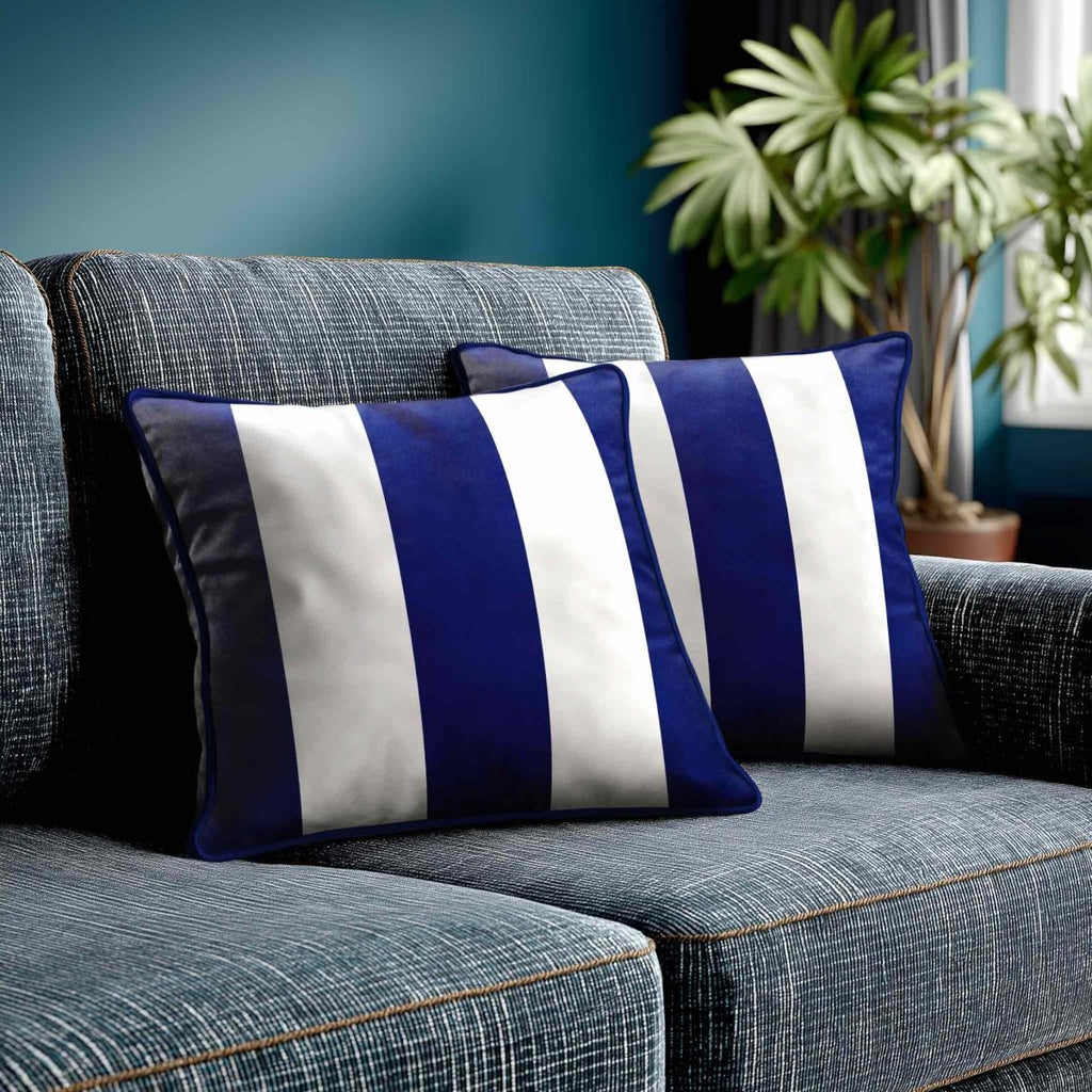 3 Stripes | Sustainable Velvet Cushion with Piping - Midnight 40 x 40 cm by Izabela Peters