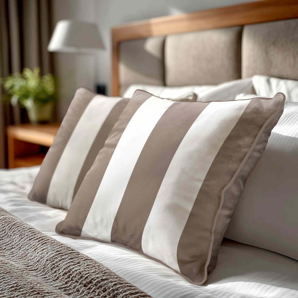 3 Stripes | Sustainable Velvet Cushion with Piping - Dovedale Stone 40 x 40 cm by Izabela Peters