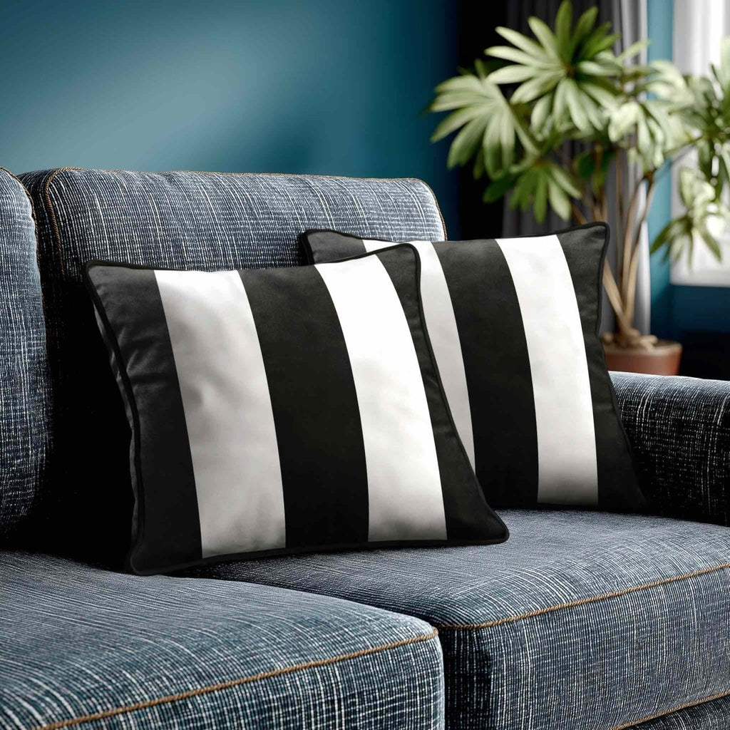 3 Stripes | Sustainable Velvet Cushion with Piping - Charcoal 40 x 40 cm by Izabela Peters