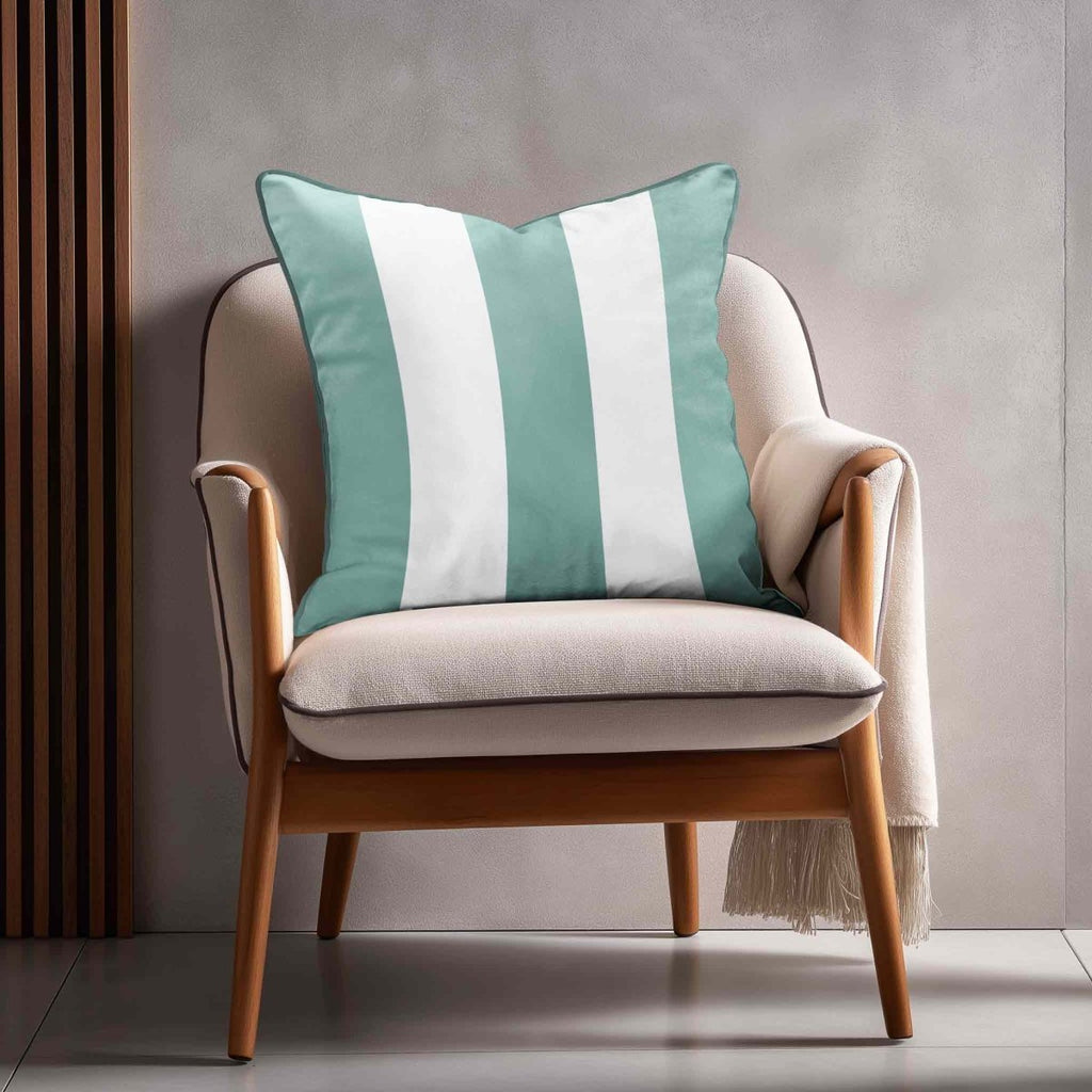 3 Stripes | Sustainable Velvet Cushion with Piping - Blue Surf 40 x 40 cm by Izabela Peters