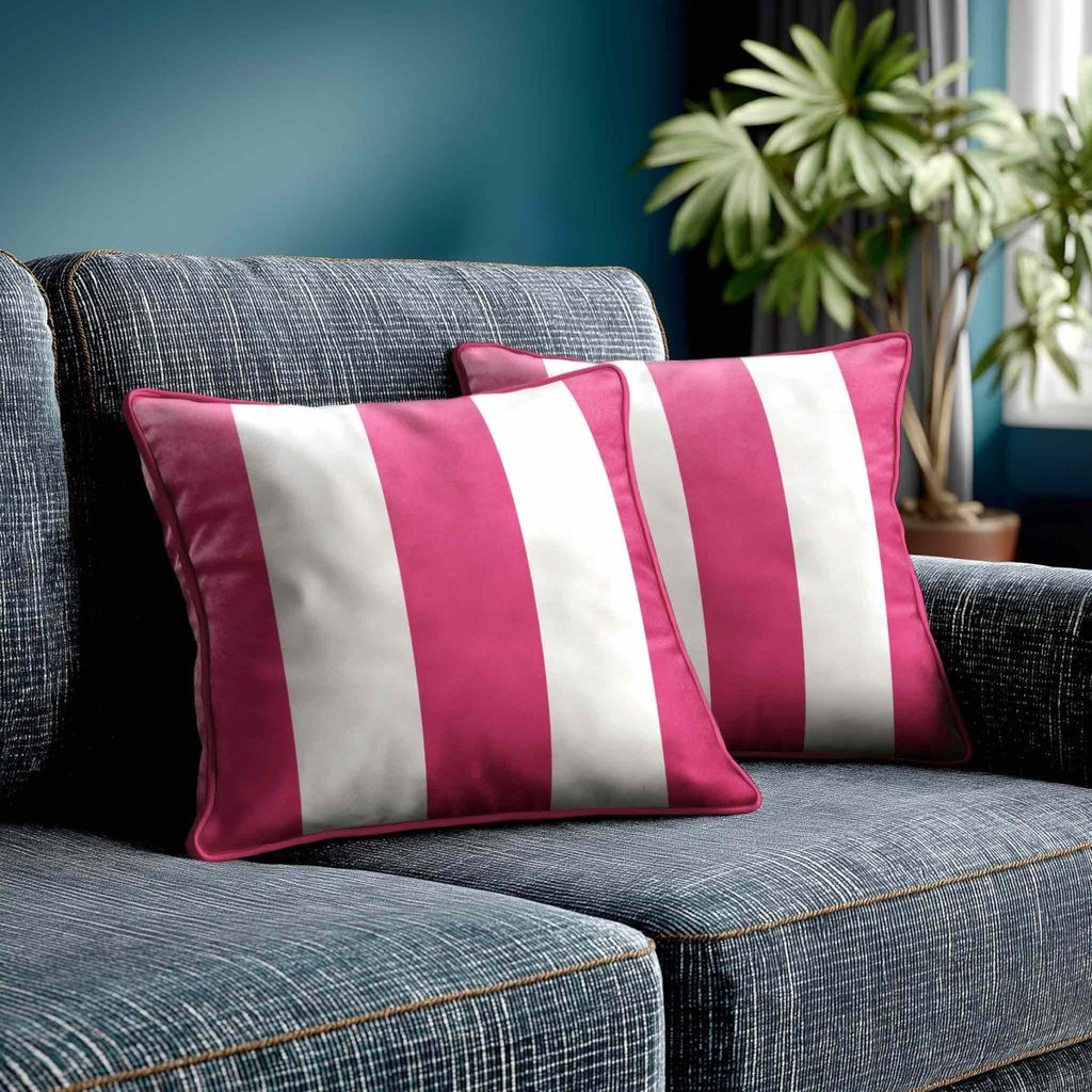 3 Stripes | Sustainable Velvet Cushion with Piping - Hot Pink 40 x 40 cm by Izabela Peters