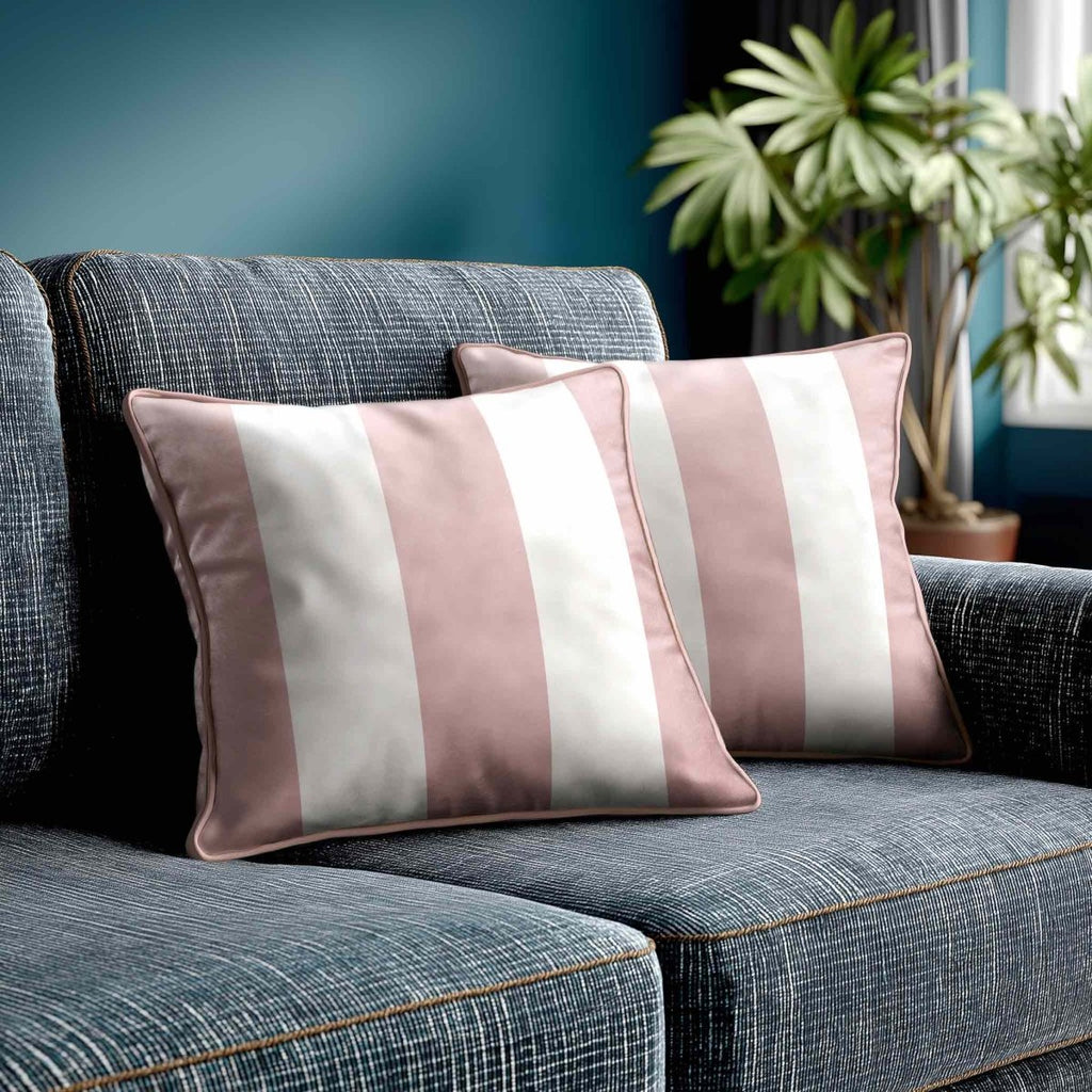 3 Stripes | Sustainable Velvet Cushion with Piping - Rosewater 40 x 40 cm by Izabela Peters